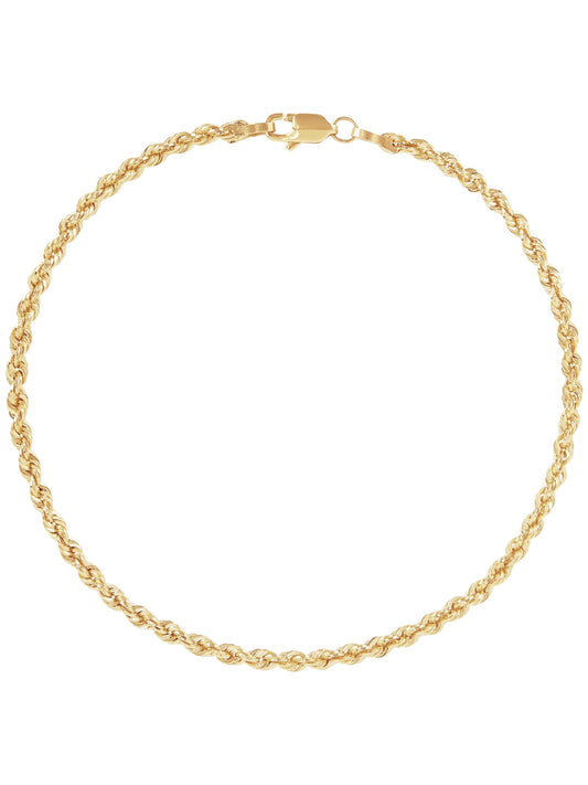 10K Yellow Gold 2.5Mm Glitter Rope Bracelet,7.5"