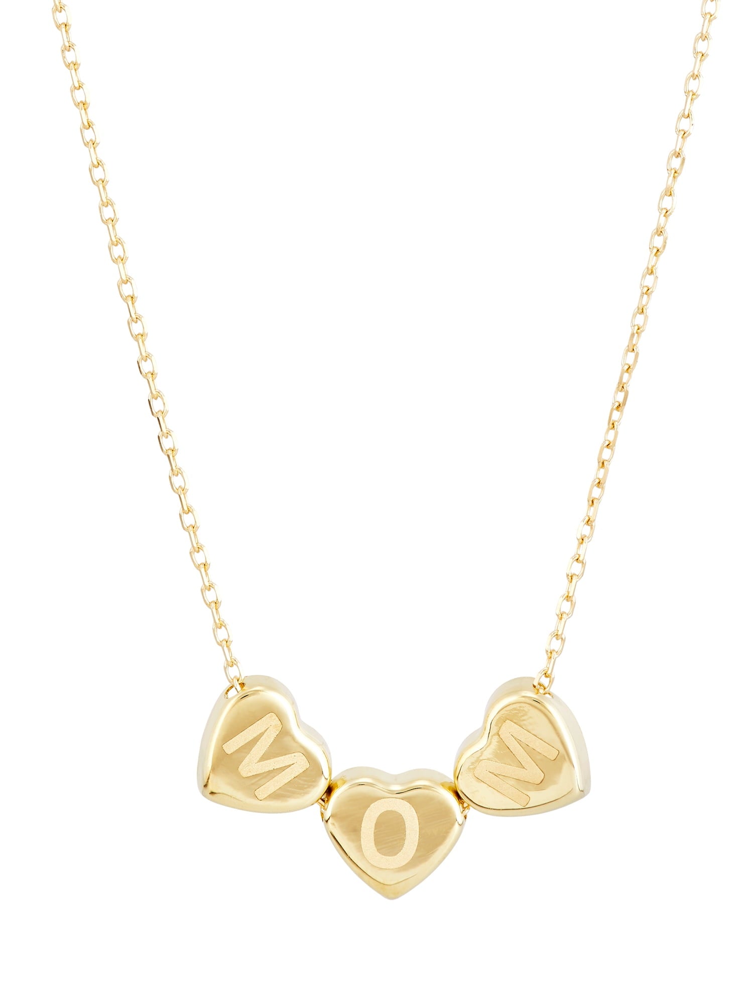 10K Yellow Gold Block Mom Hearts Necklace,20"