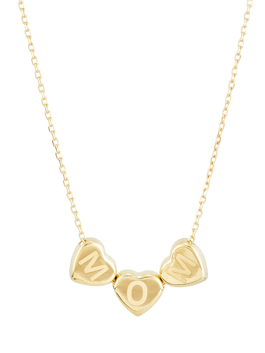 10K Yellow Gold Block Mom Hearts Necklace,20"