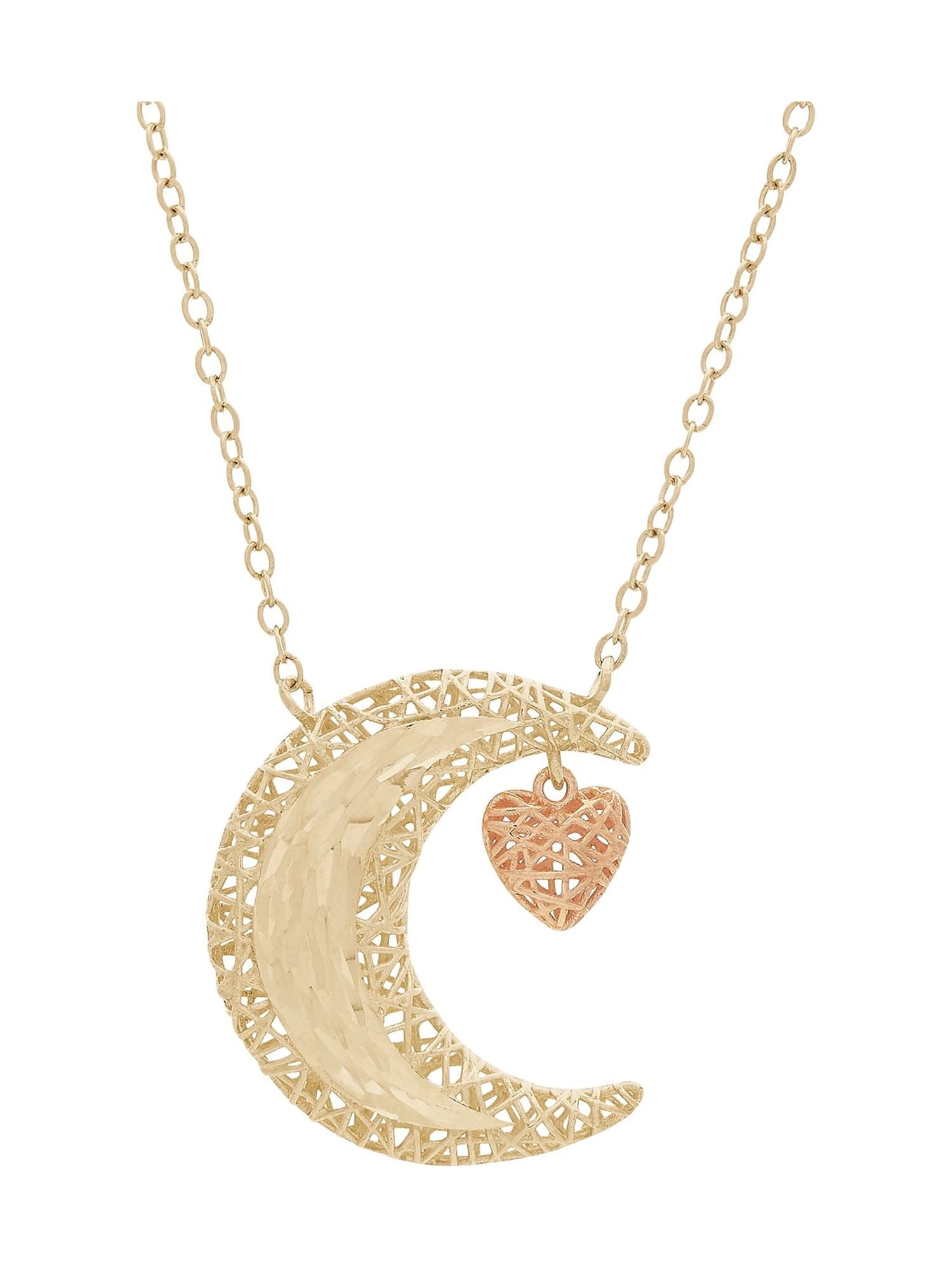 10K Yellow and Rose Gold Moon Heart Necklace,18"