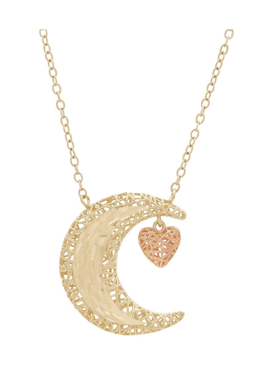 10K Yellow and Rose Gold Moon Heart Necklace,18"