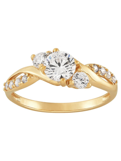 round 3-Stone Center Cubic Zirconia Engagement Ring in 10K Yellow Gold