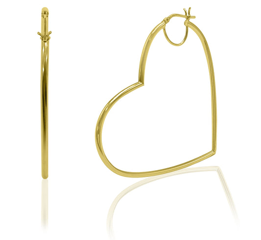 Women'S 14K Gold Plated Sterling Silver High Polished Heart Adults Earrings