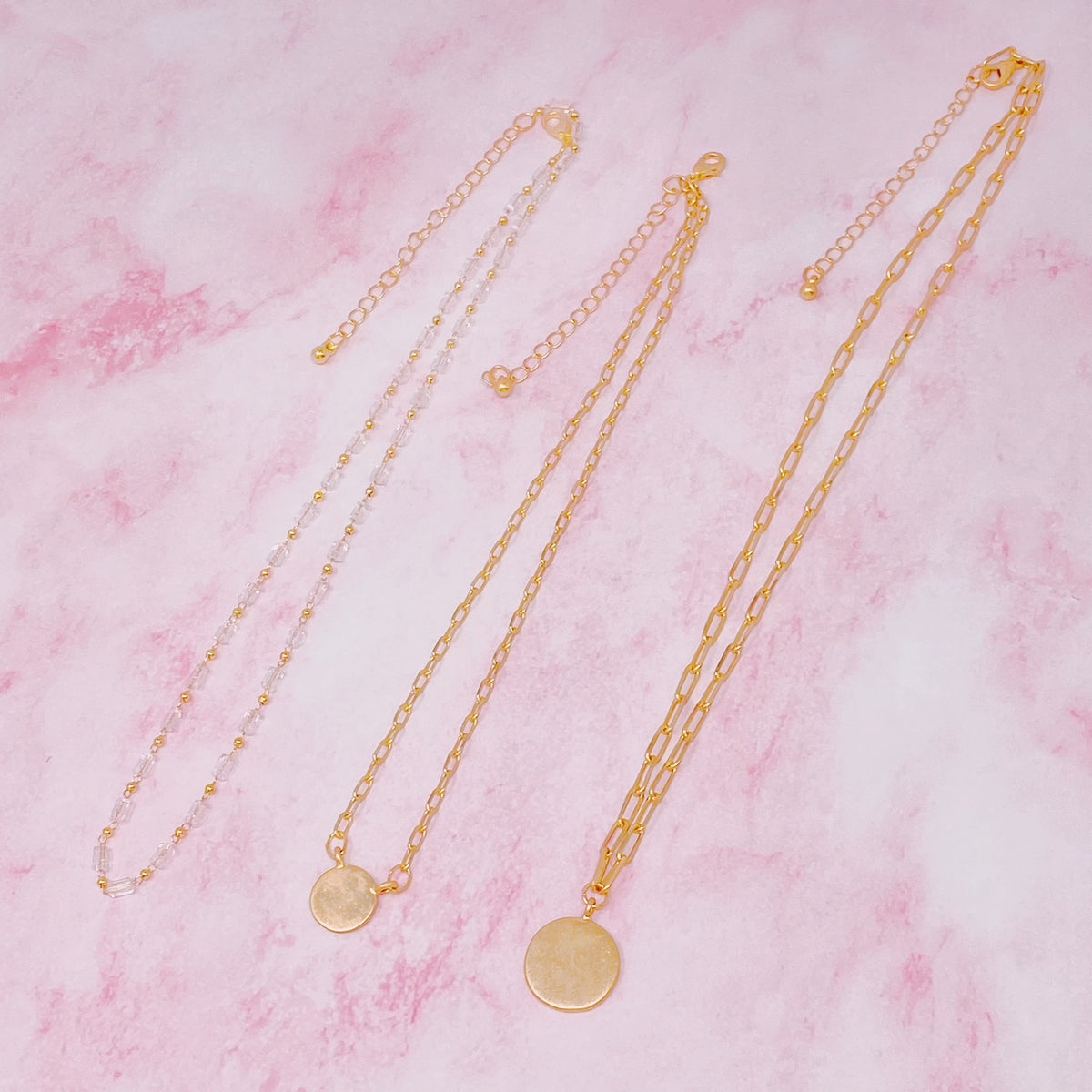 Disc & Beaded Chain Necklace Set of 3
