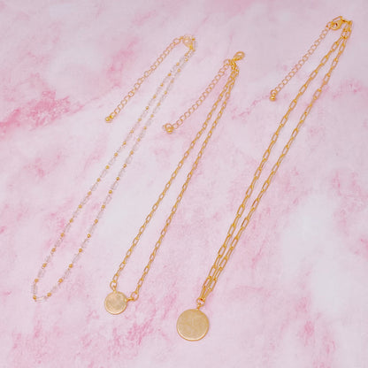Disc & Beaded Chain Necklace Set of 3