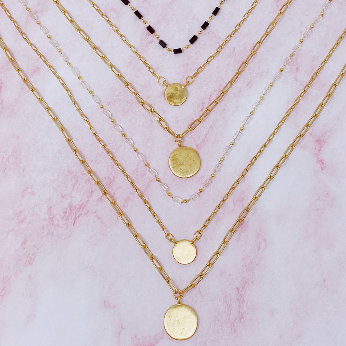 Disc & Beaded Chain Necklace Set of 3