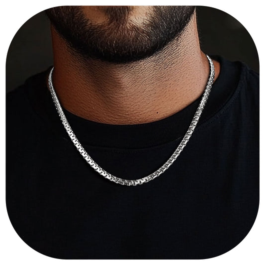 Stainless Steel Flat Box Chain Male Necklace 20Inch 6Mm Hip Hop Jewelry