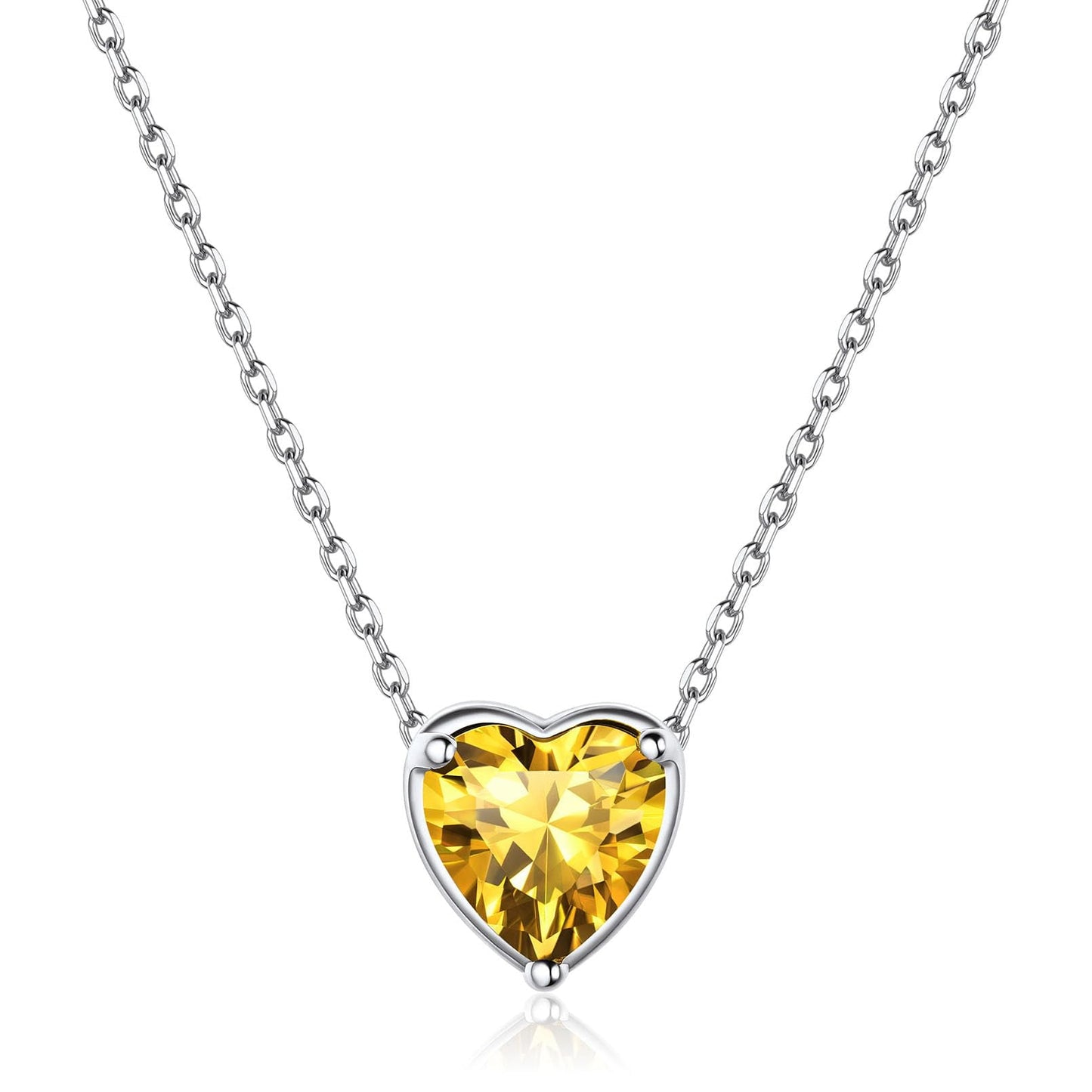 Heart Necklace Birthstone Necklaces 925 Sterling Silver Sparkly Pendant Jewelry Women Birthday Xmas Gift - November