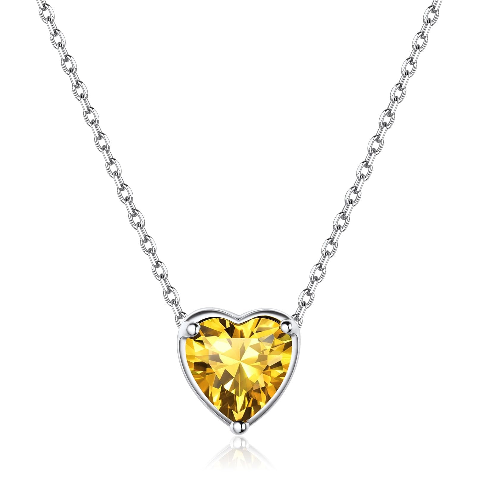 Heart Necklace Birthstone Necklaces 925 Sterling Silver Sparkly Pendant Jewelry Women Birthday Xmas Gift - November