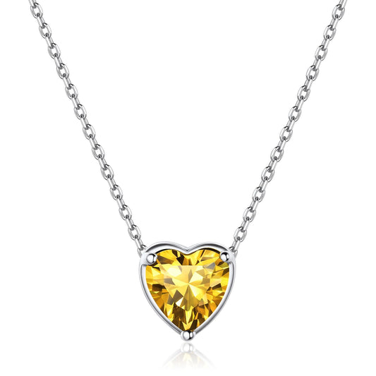 Heart Necklace Birthstone Necklaces 925 Sterling Silver Sparkly Pendant Jewelry Women Birthday Xmas Gift - November