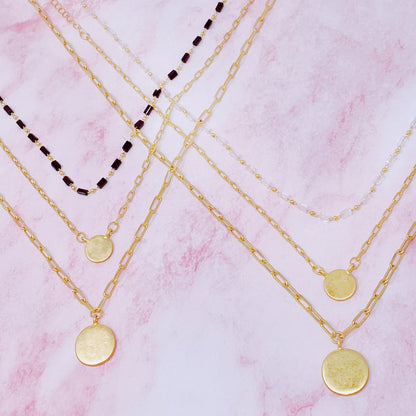 Disc & Beaded Chain Necklace Set of 3