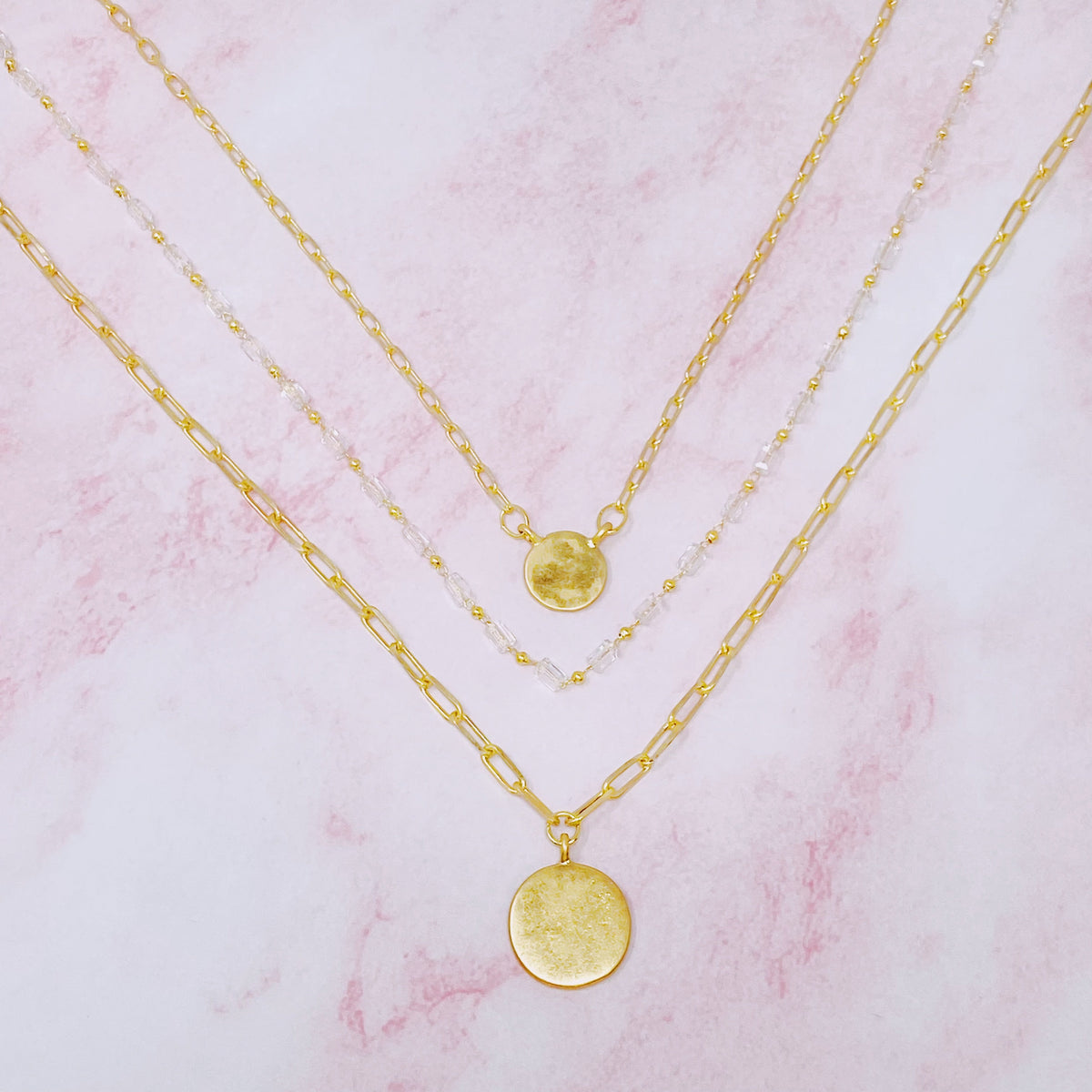 Disc & Beaded Chain Necklace Set of 3
