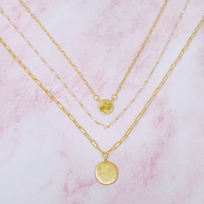Disc & Beaded Chain Necklace Set of 3