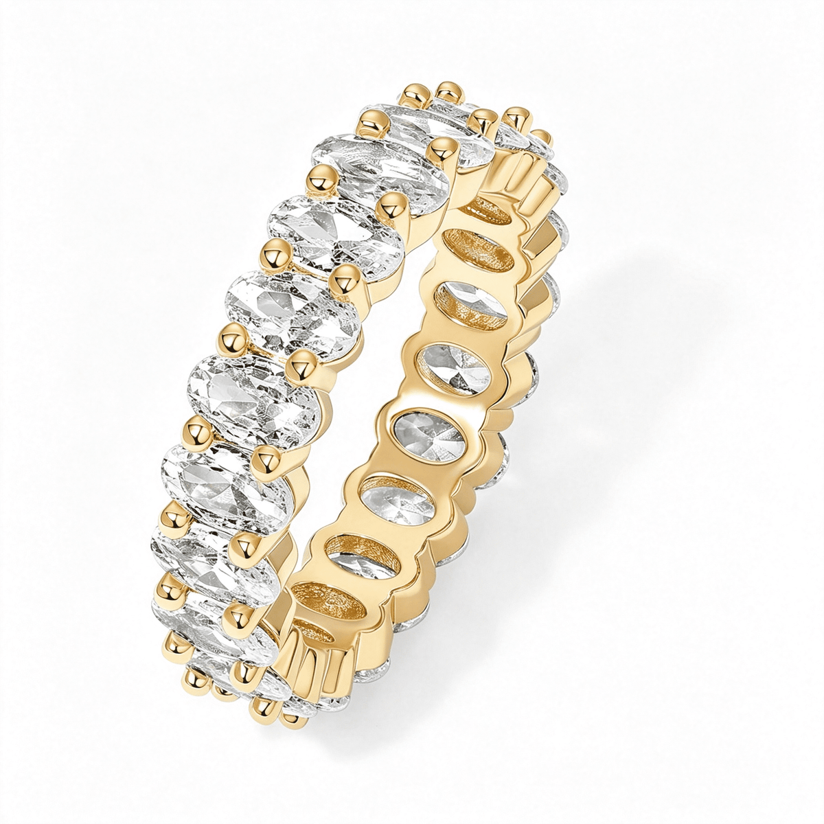 14K Yellow Gold Plated Stackable Love Ring with 5Mm Oval Cubic Zirconia for Women