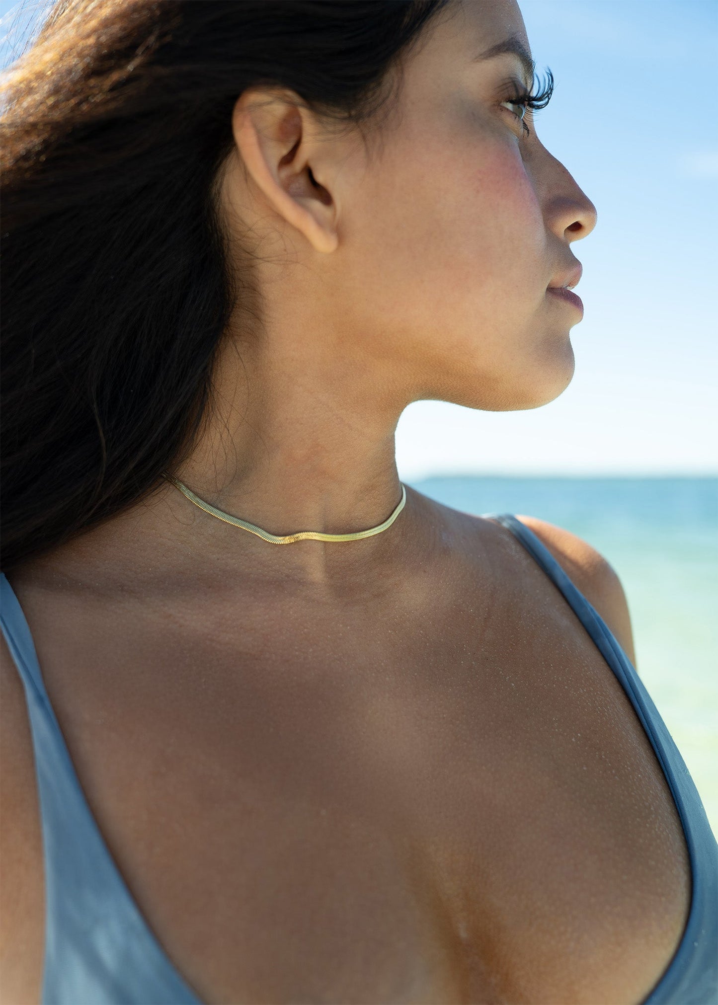 18K Gold PVD Stainless Steel Herringbone Chain Necklace / CHN9771