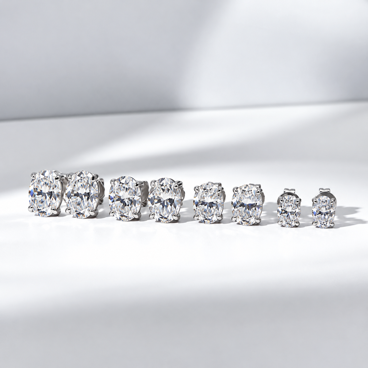 Unisex Sterling Silver Moissanite Stud Earrings– 0.5Ct, 4x6mm