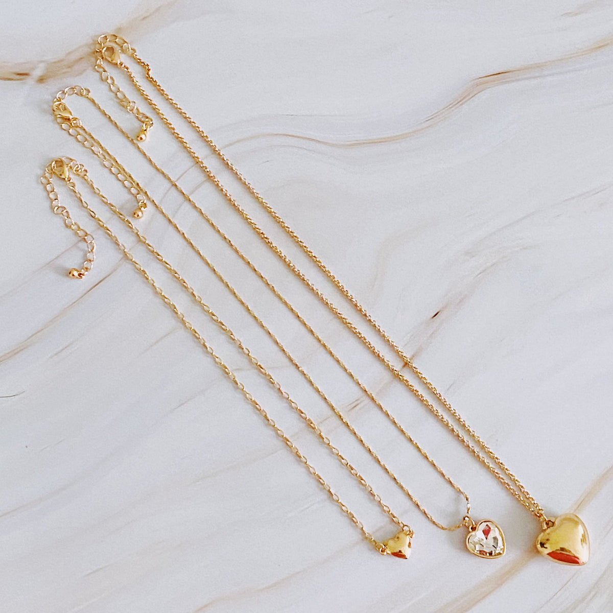 Triple Heart Pendant Necklace Set of 3
