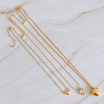Triple Heart Pendant Necklace Set of 3