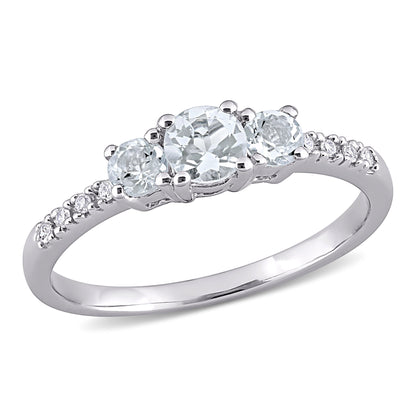 Women'S Aquamarine 10K White Gold Engagement Ring