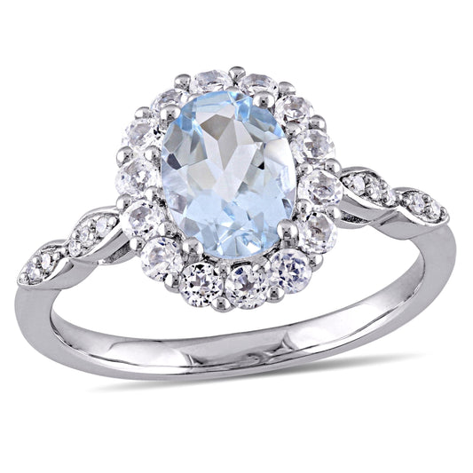 Women'S Aquamarine and Topaz 14K White Gold Ring