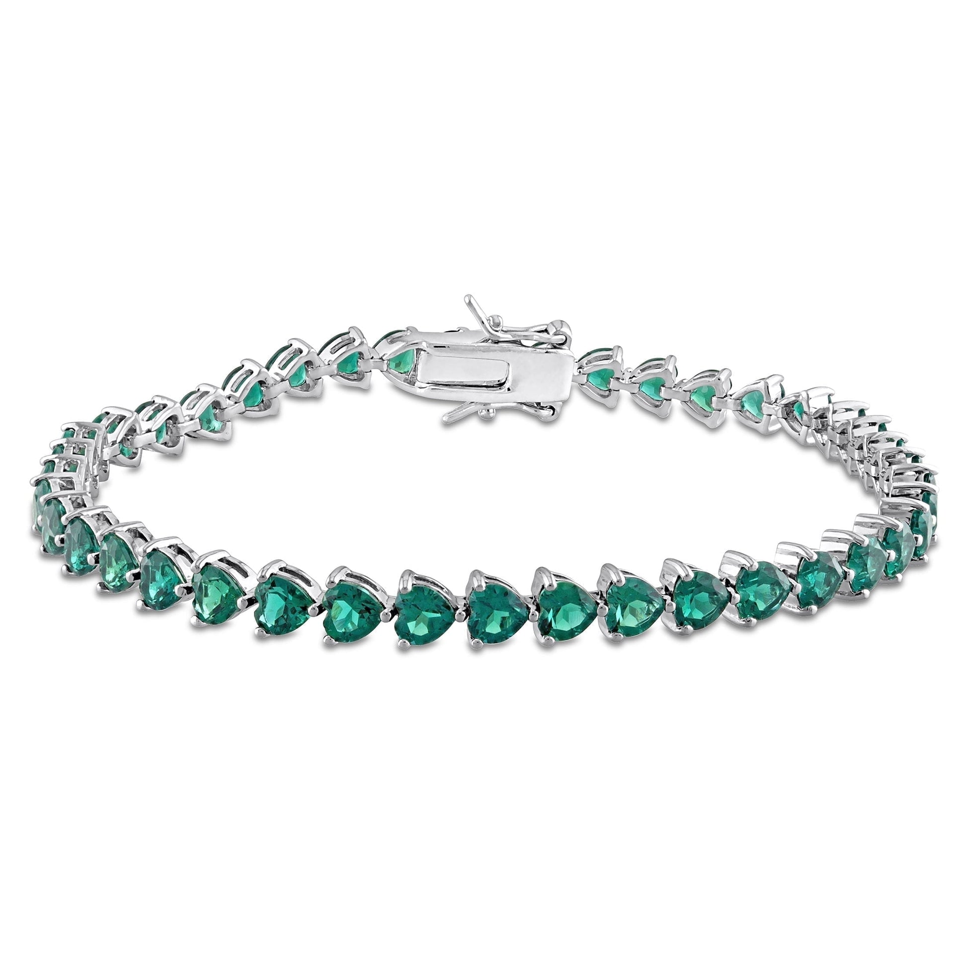 Women'S Created Emerald Sterling Silver Tennis Bracelet
