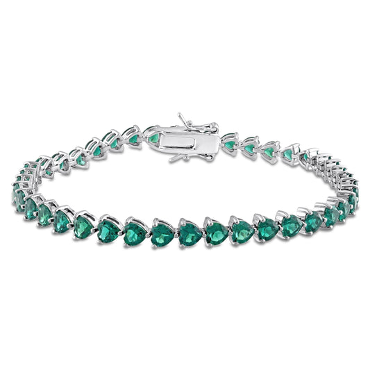 Women'S Created Emerald Sterling Silver Tennis Bracelet