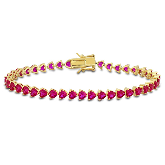 Women'S Created Ruby 18K Yellow Gold Plated Tennis Bracelet