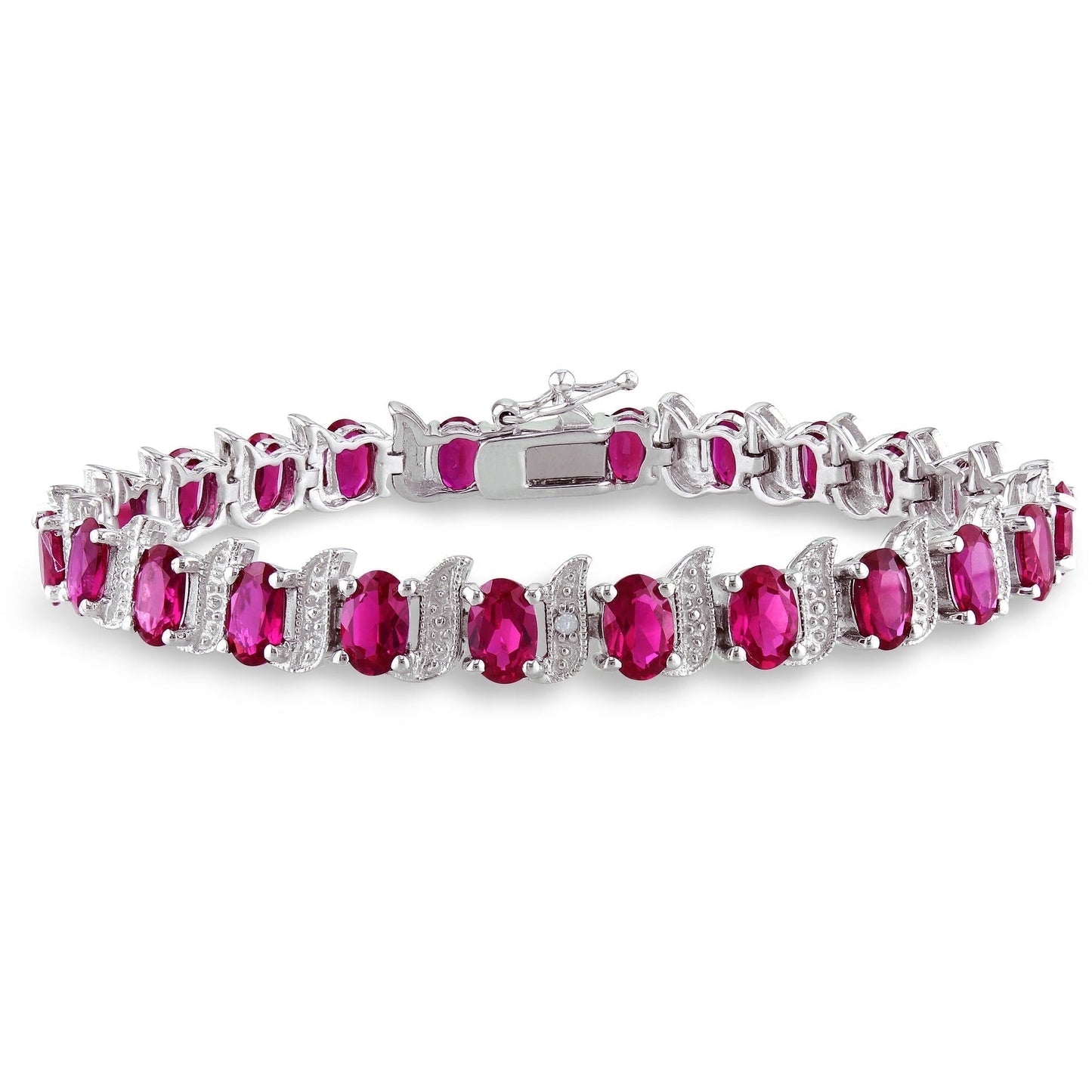 Women'S Created Ruby Sterling Silver Tennis Bracelet