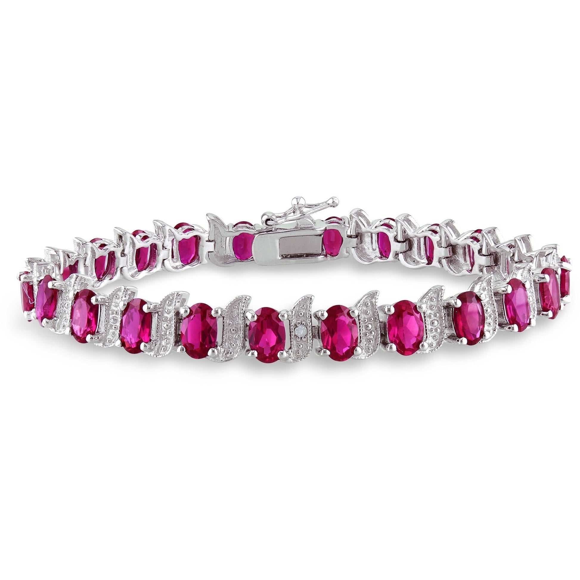 Women'S Created Ruby Sterling Silver Tennis Bracelet