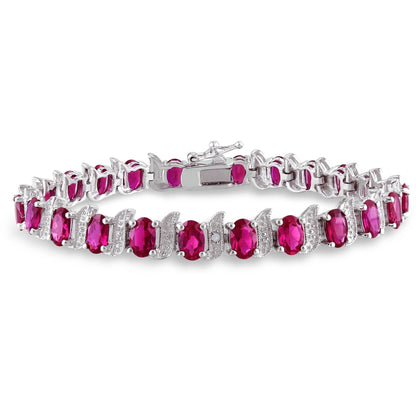 Women'S Created Ruby Sterling Silver Tennis Bracelet