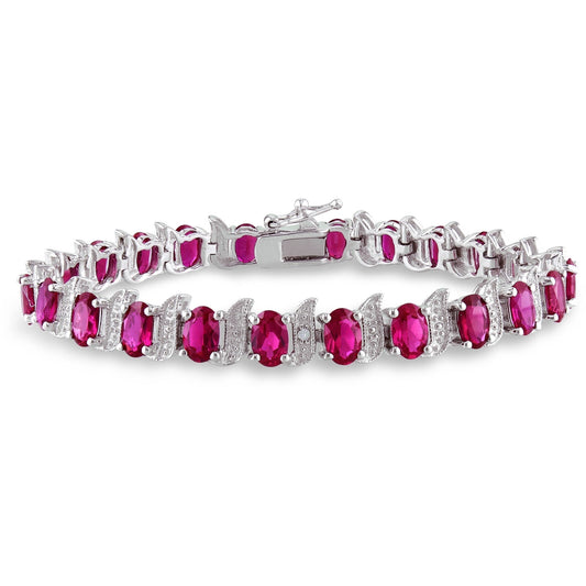 Women'S Created Ruby Sterling Silver Tennis Bracelet