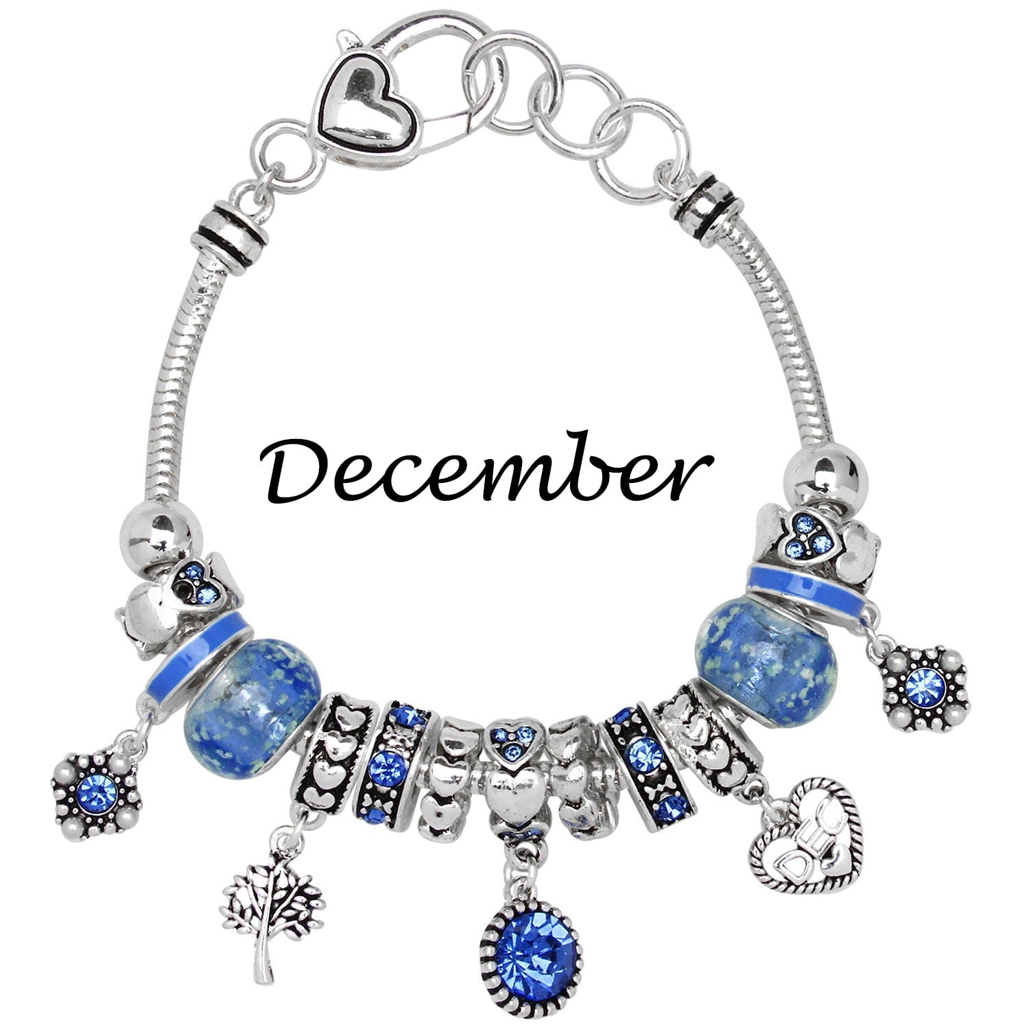 Birthstone Bracelet Multi-Color Charm Beads Silvertone