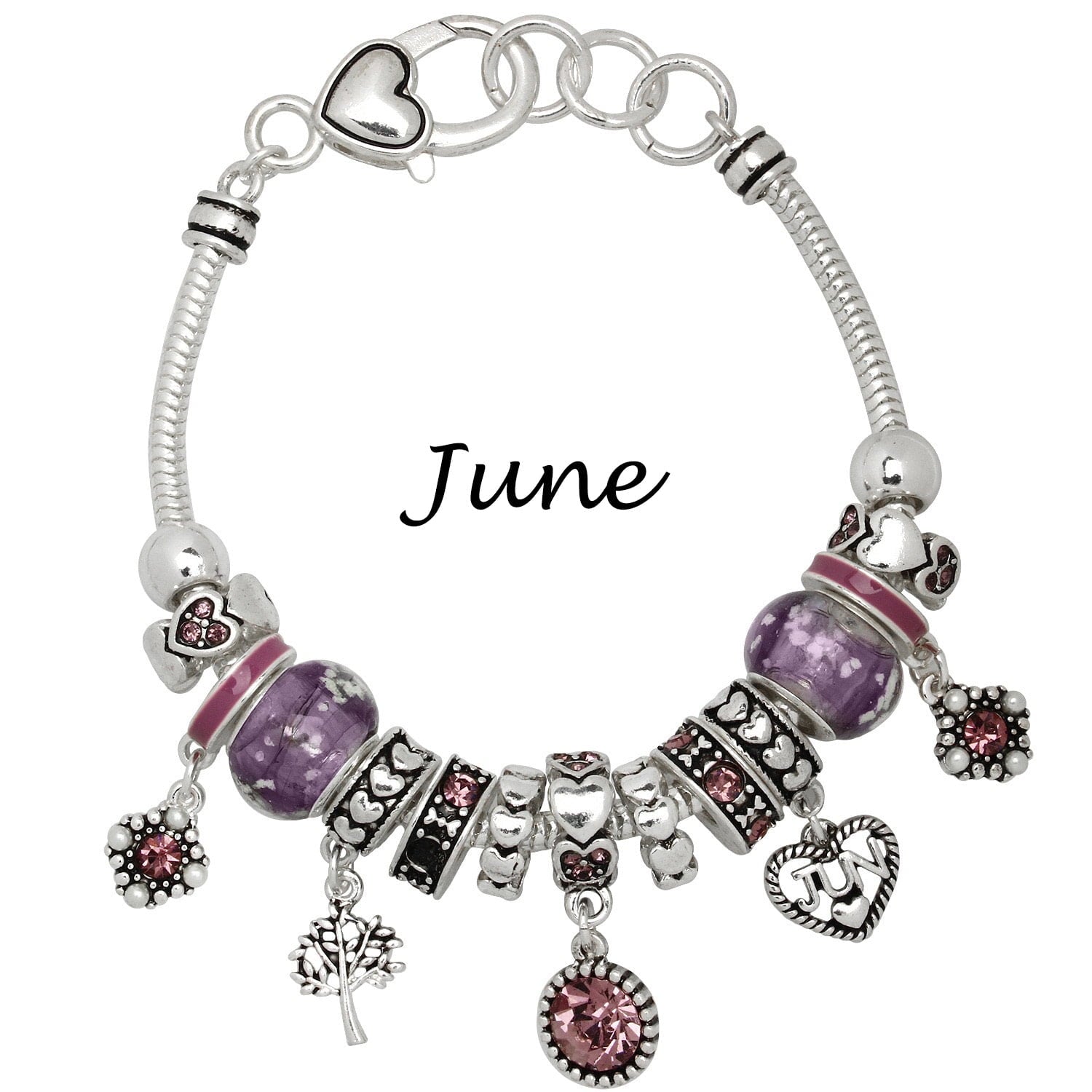 Multi-Color, Birthstone Charm Beads Bracelet, Silvertone