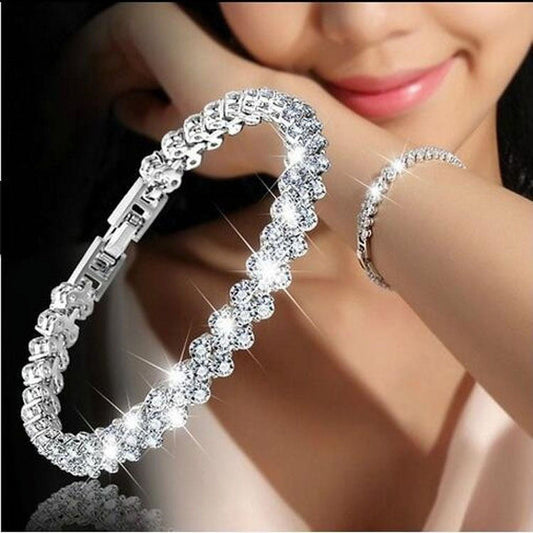 Fashion 925 Sterling Silver Crystal Diamond Bracelets Gifts Roman Style Woman