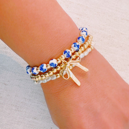 Floral Ceramic Beaded Bracelet Set – Trio of Delicate Layers