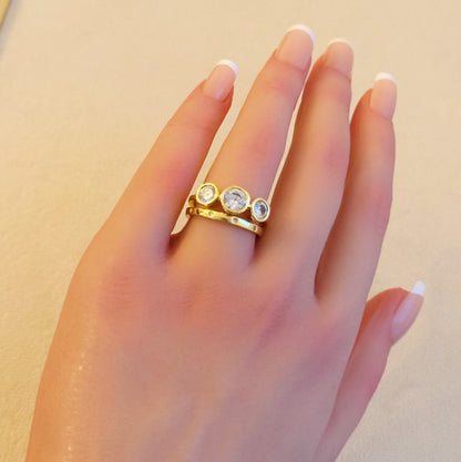 Trio Bezel Stone Ring Set of 2