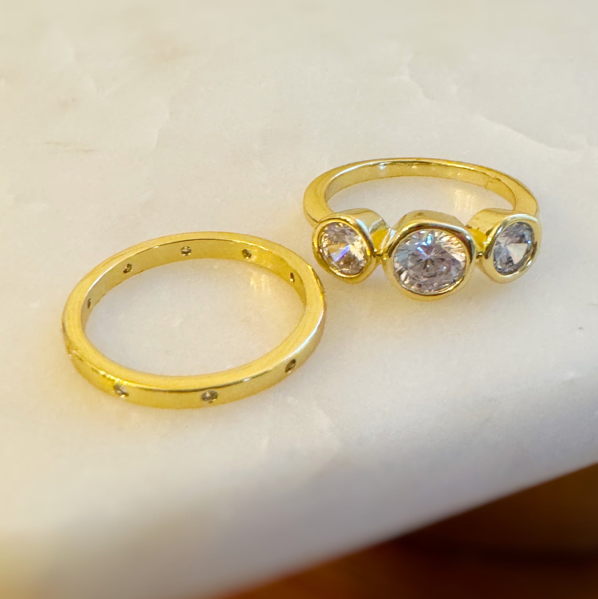 Trio Bezel Stone Ring Set of 2