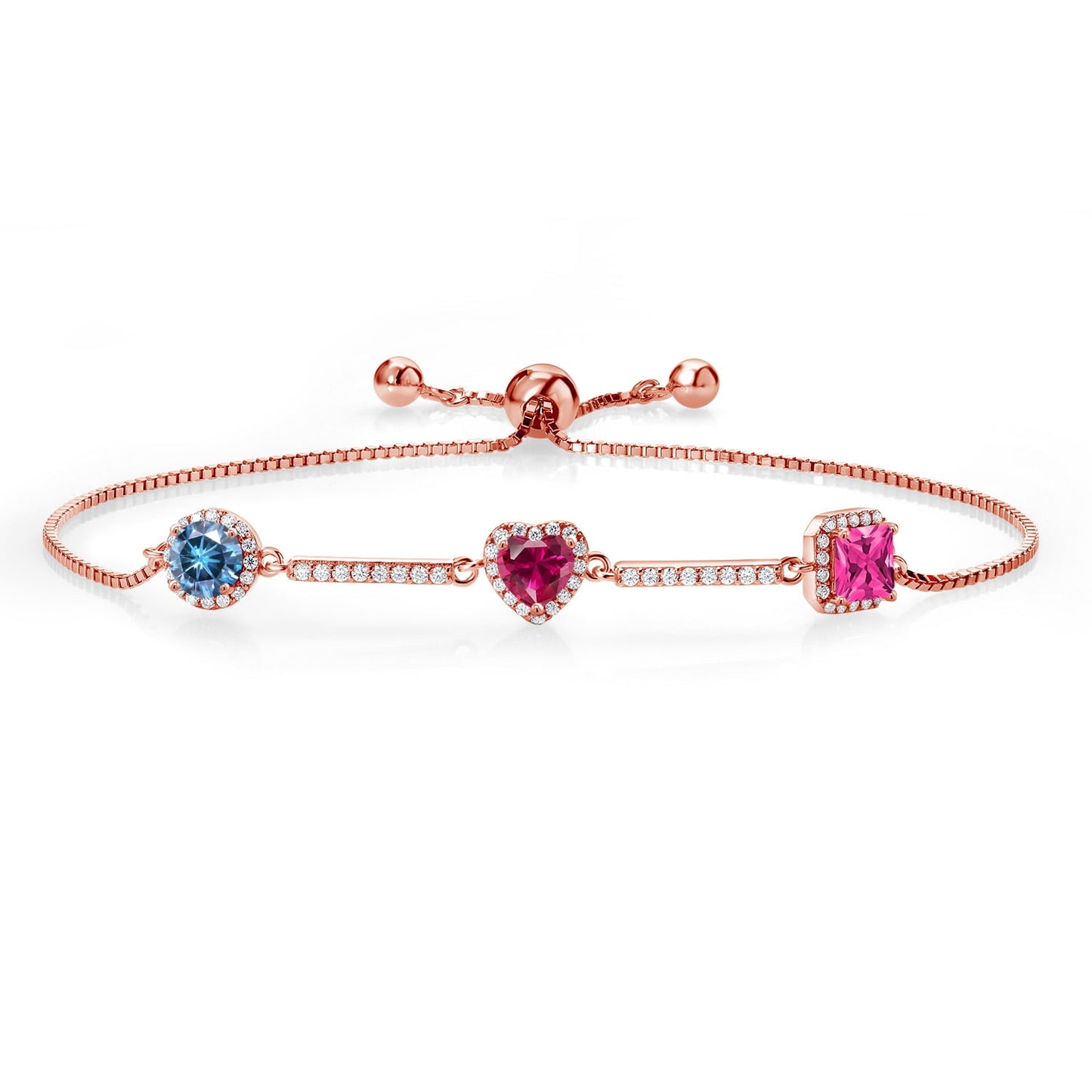 18K Rose Gold Plated Silver Bracelet Persian Blue Moissanite Created Ruby (1.90 Cttw)