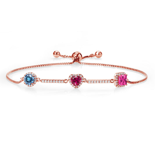 18K Rose Gold Plated Silver Bracelet Persian Blue Moissanite Created Ruby (1.90 Cttw)
