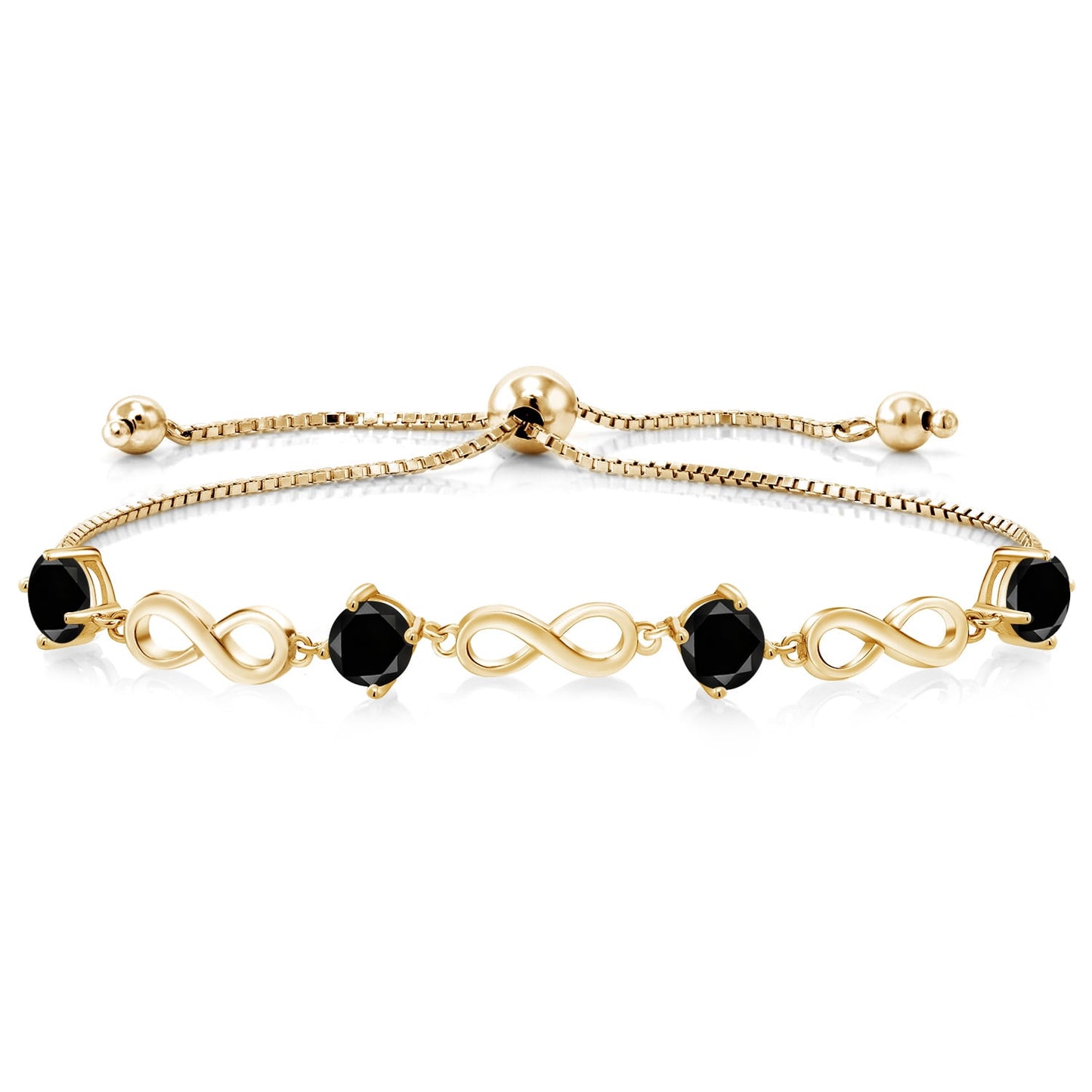 2.20 Ct round Black Diamond 18K Yellow Gold Plated Silver Keren Hanan Women Adjustable Infinity Tennis Bracelet