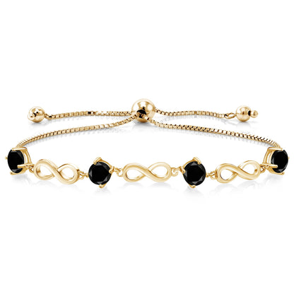2.20 Ct round Black Diamond 18K Yellow Gold Plated Silver Keren Hanan Women Adjustable Infinity Tennis Bracelet