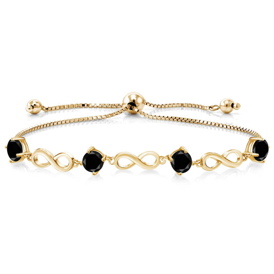 2.20 Ct round Black Diamond 18K Yellow Gold Plated Silver Keren Hanan Women Adjustable Infinity Tennis Bracelet