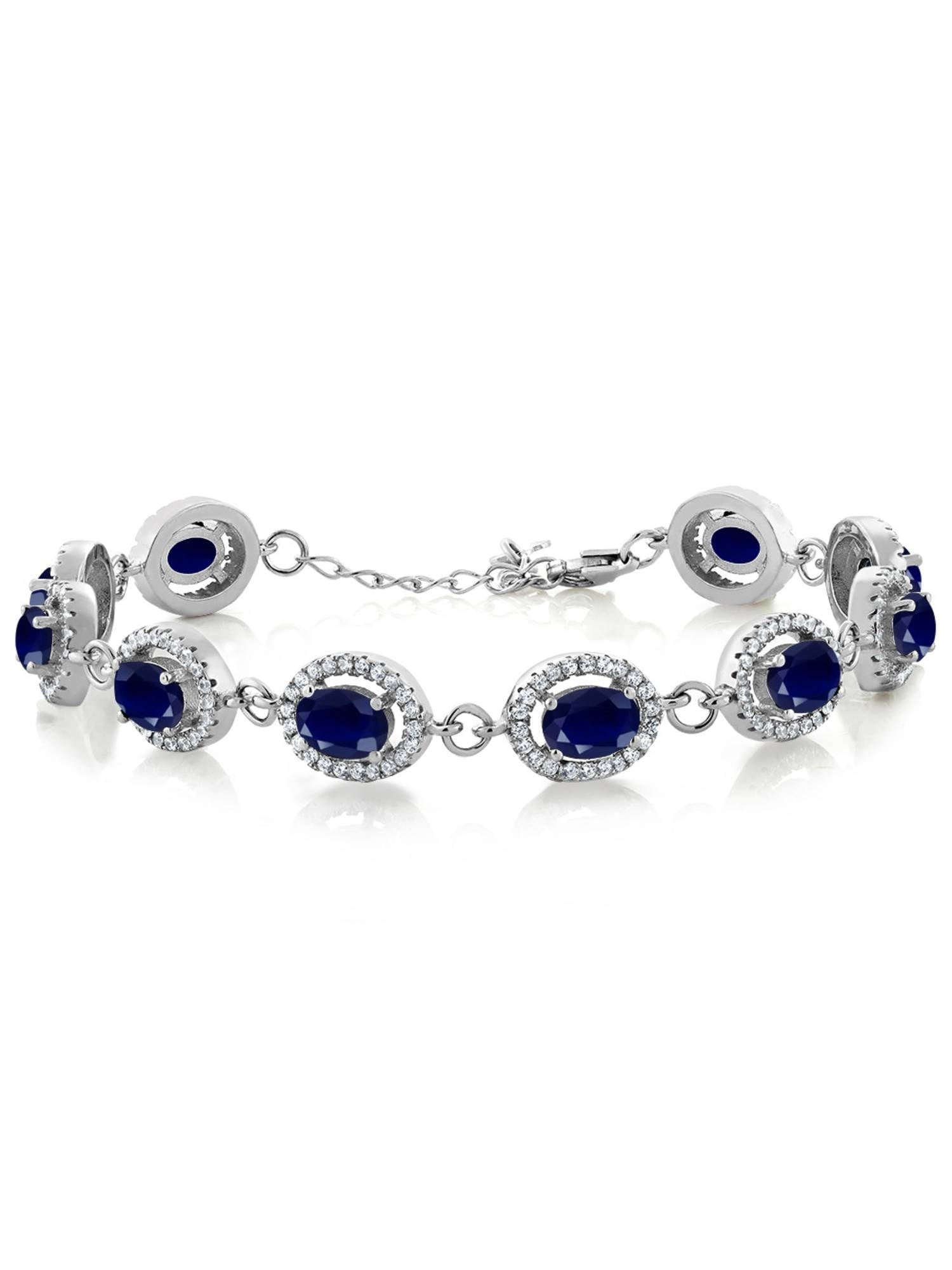 925 Sterling Silver Blue Sapphire Tennis Bracelet for Women | 13.08 Cttw | Gemstone September Birthstone | Oval 7X5MM | 7.5 Inch