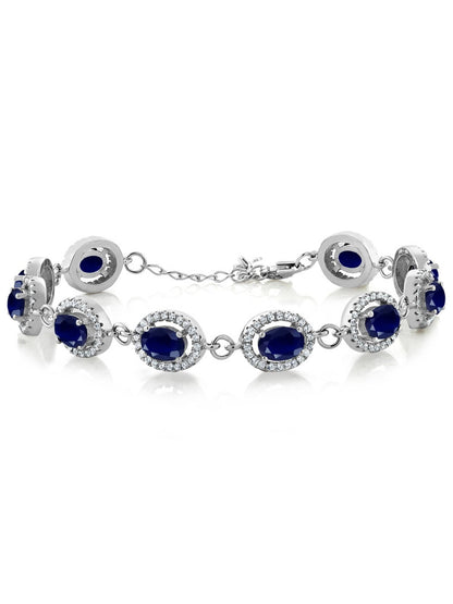 925 Sterling Silver Blue Sapphire Tennis Bracelet for Women | 13.08 Cttw | Gemstone September Birthstone | Oval 7X5MM | 7.5 Inch