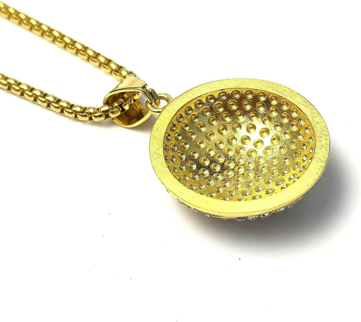Gold-Tone Iced-Out Basketball Pendant Necklace with Cuban Chain
