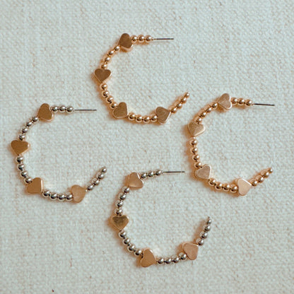Golden Hearts Beaded Hoop Earrings