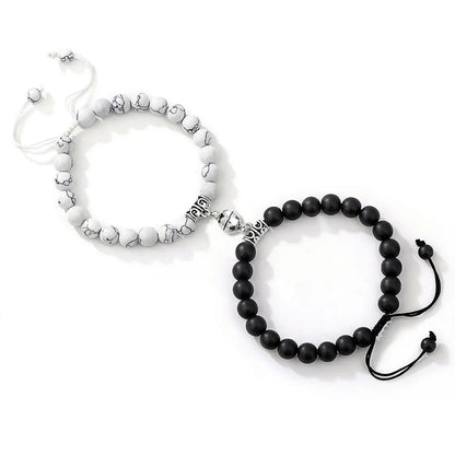 2Pcs/Set Couple Bracelets Natural Stone Beads Heart Shaped Distance Magnet Attraction Bracelet for Lovers Jewelry Gifts 2024 New