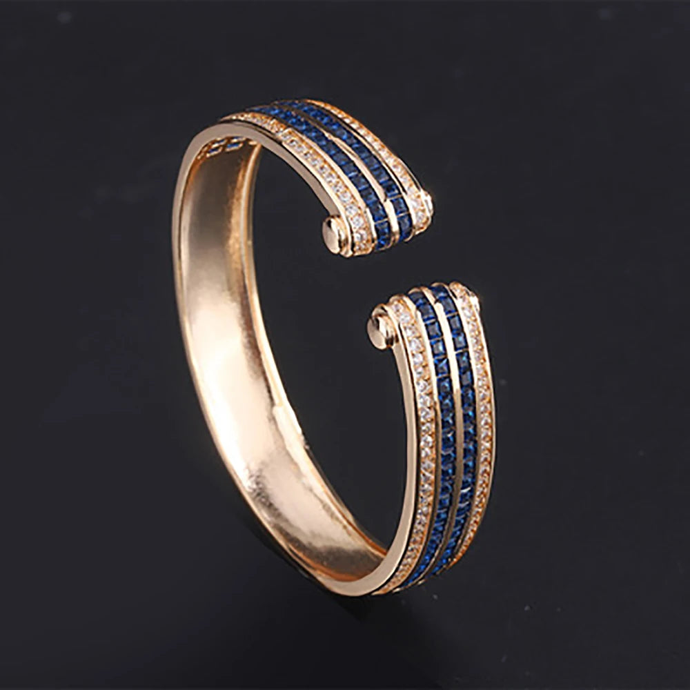 Luxury Wedding Bangles for Women Vintage Sapphire Emerald Ruby Gold Color Cuff Bracelets Party Fine Jewelry Birthday Female Gift