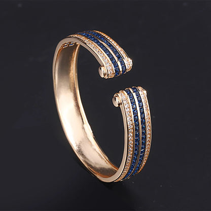 Luxury Wedding Bangles for Women Vintage Sapphire Emerald Ruby Gold Color Cuff Bracelets Party Fine Jewelry Birthday Female Gift