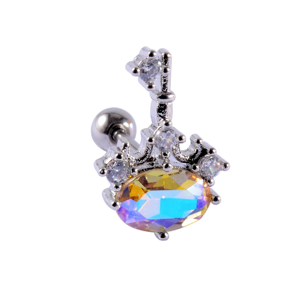 1PC Stainless Steel Multicolor Cz Tragus Cartilage Earrings Crystal Feather Ear Helix Tragus Earrings Lobe Piercing Jewelry 20G